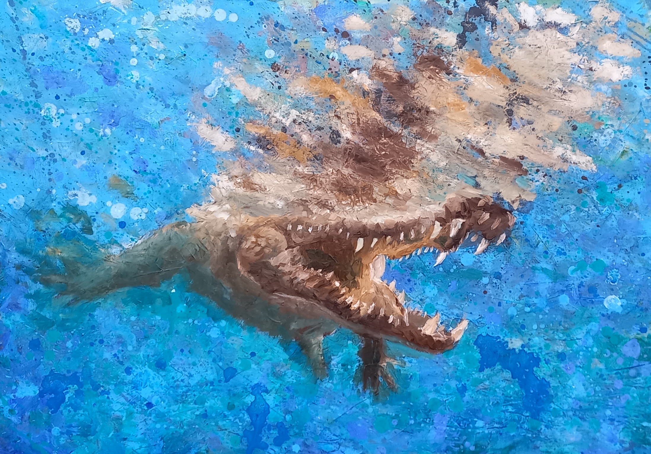 Ein Alligator mit offenem Maul Unterwasser