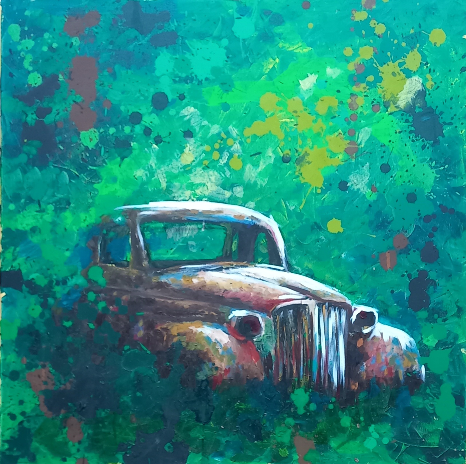 Ein rostiger Oldtimer im Wald