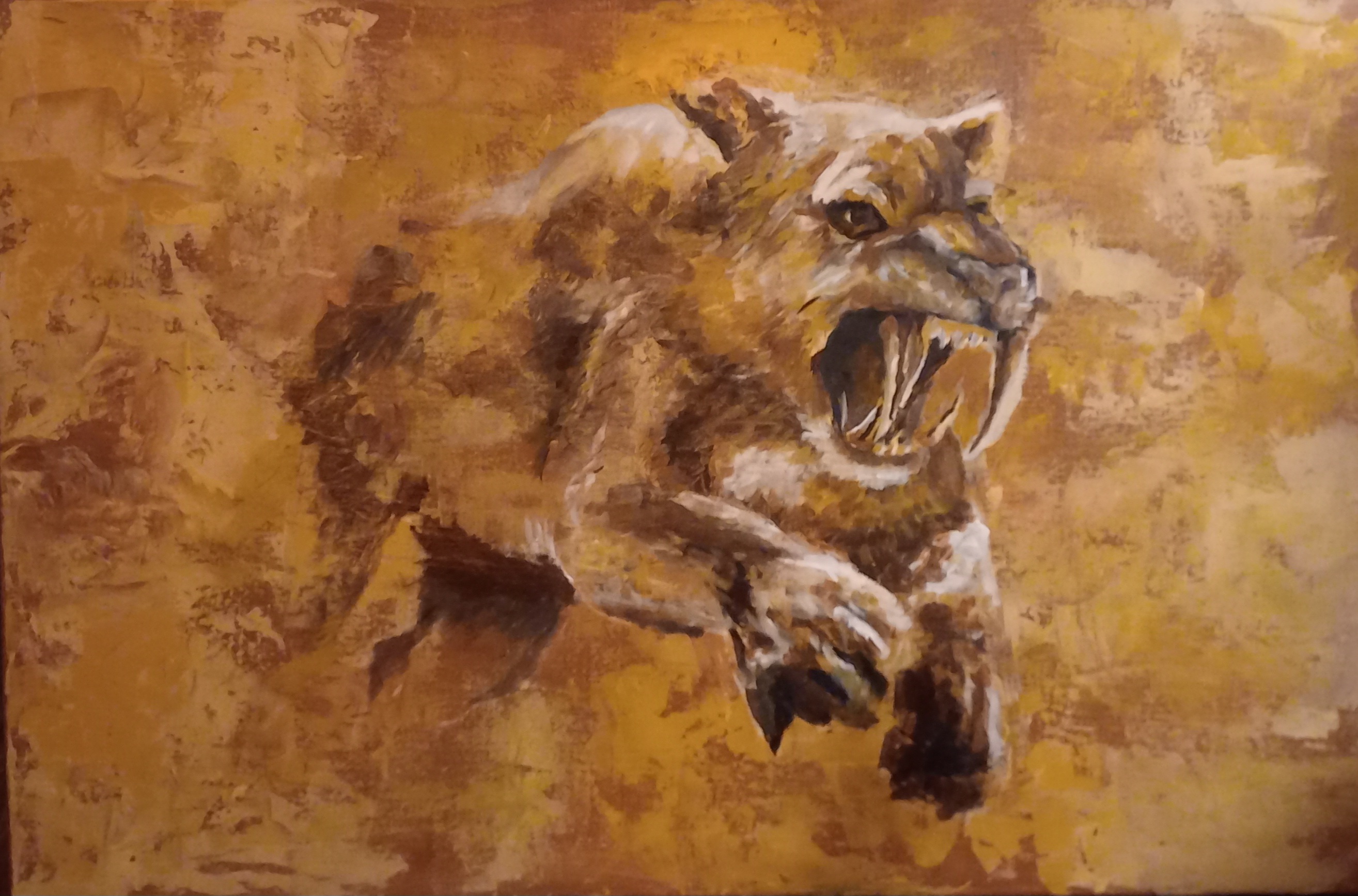 Eine angreifende saebelzahnkatze